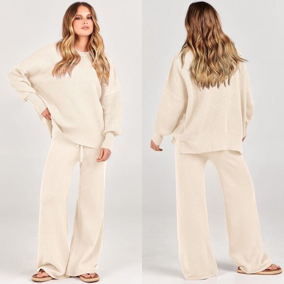 NWT Anrabess Cream Comfy Knit Lounge Set Women's Size Small Loungewear Sleep - Picture 1 of 10